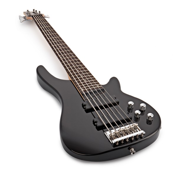 Chicago 6 String Bass Guitar + 15W Amp Pack, Black Angled