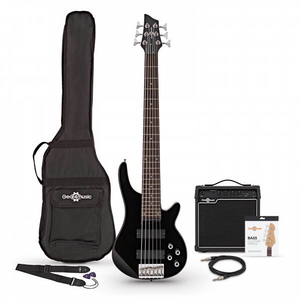 Chicago 6 String Bass Guitar + 15W Amp Pack, Black Main