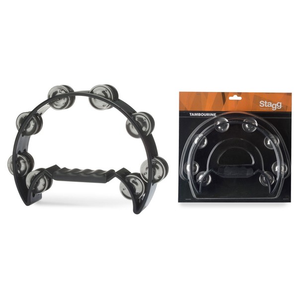 Stagg Cutaway Tambourine, 16 Jingles, Black - box