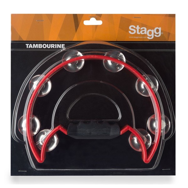 Stagg Cutaway Tambourine, 16 Jingles, Red - in box