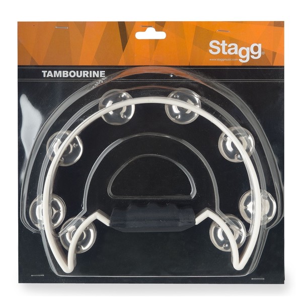Stagg Cutaway Tambourine, 16 Jingles, White - in box