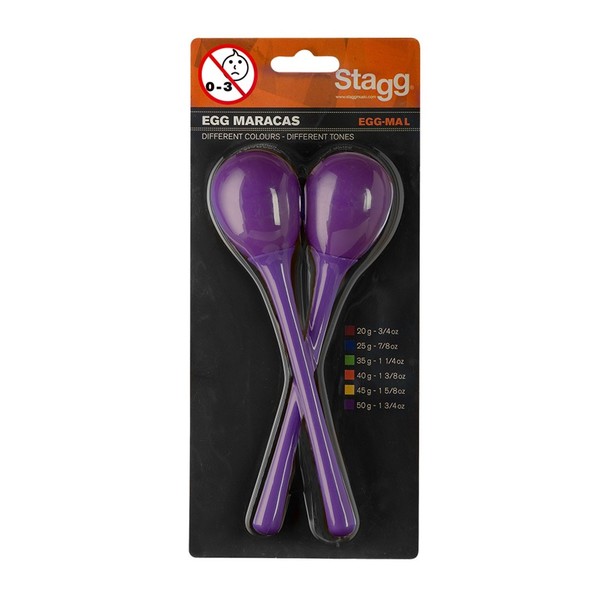 Stagg Long Handled Plastic Egg Maracas, Purple