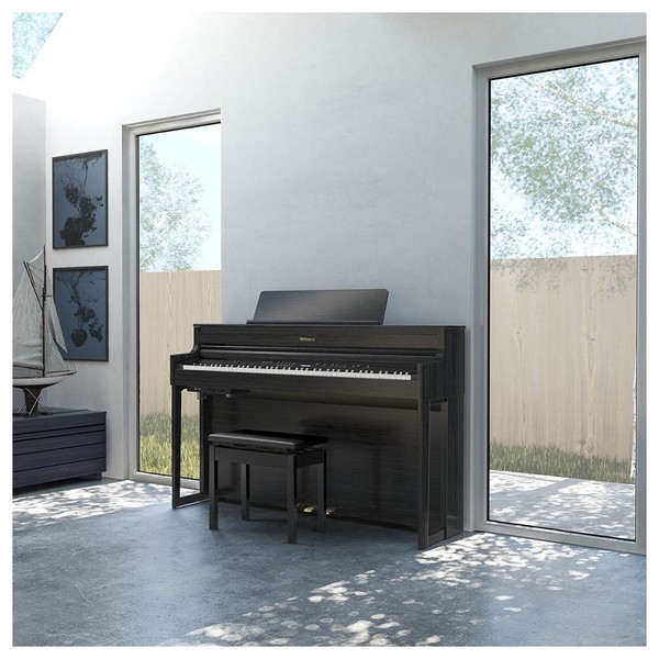 Roland HP704 Digital Piano, Charcoal Black Lifestyle