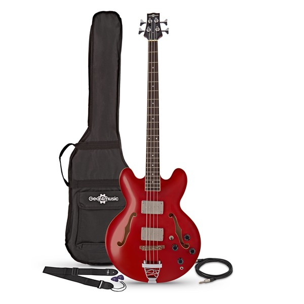 San Francisco Semi Acoustic Bass by Gear4music, Red Wine