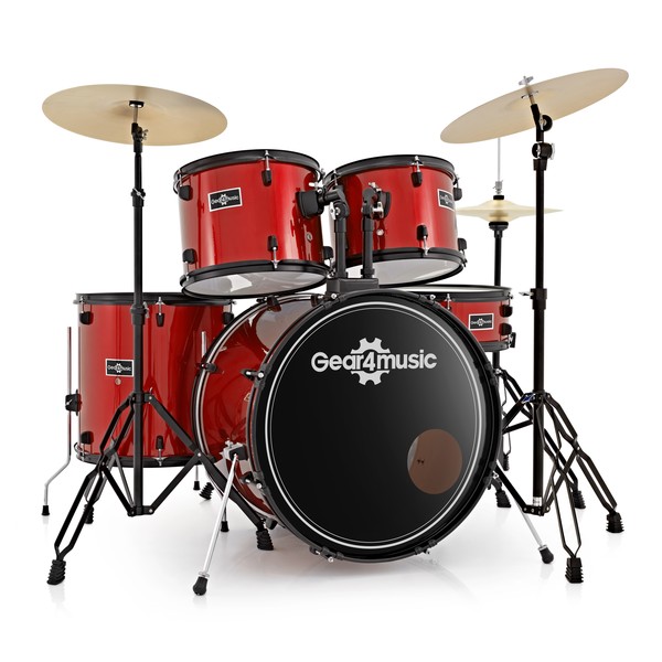 BDK-1plus Full Size Starter Drum Kit by Gear4music, Red