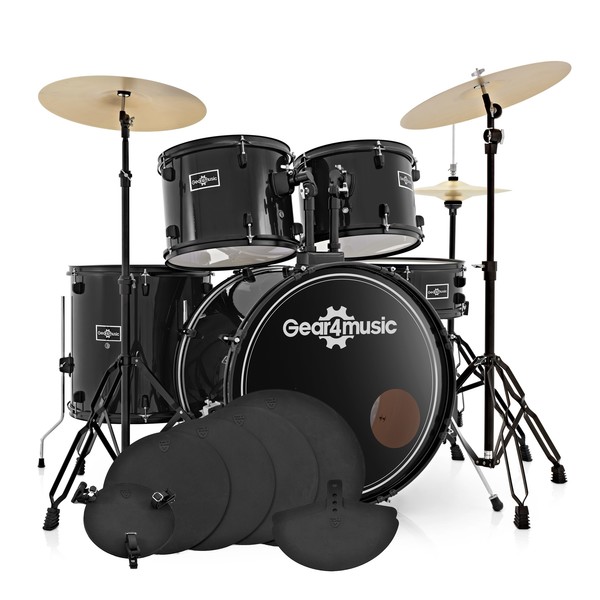 BDK-1plus Full Size Starter Drum Kit + Practice Pack, Black