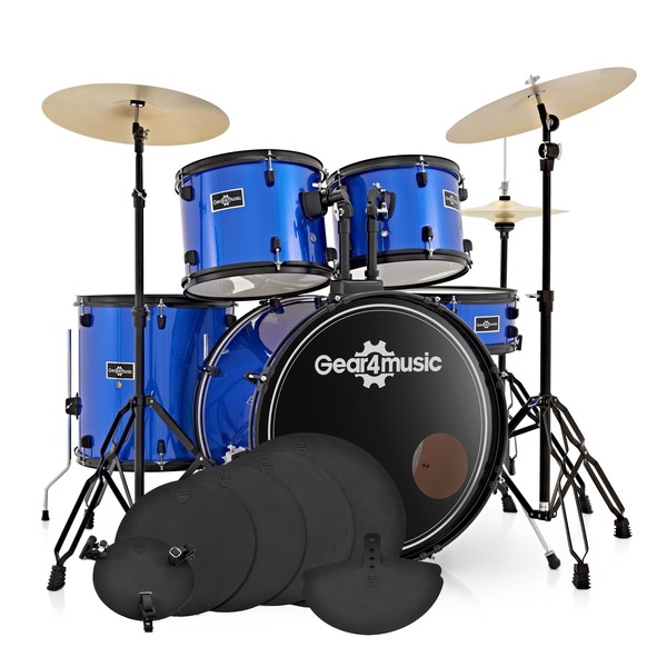 BDK-1plus Full Size Starter Drum Kit + Practice Pack, Blue