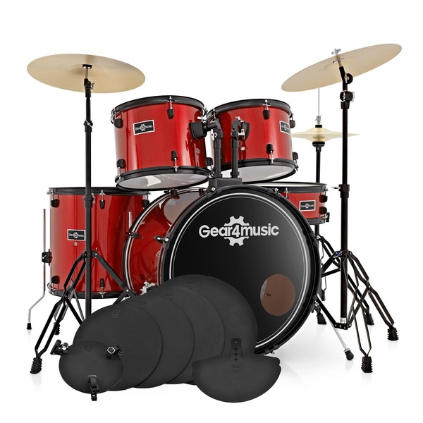 BDK-1plus Full Size Starter Drum Kit + Practice Pack, Red