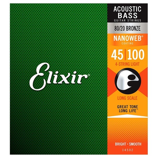 Elixir E14502 Nanoweb Phosphor Bronze Acoustic Bass Strings, 45-100
