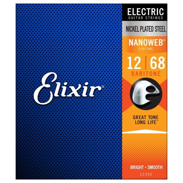 Elixir E12302 Nanoweb Baritone Electric Guitar Strings, 12-68 - Front View