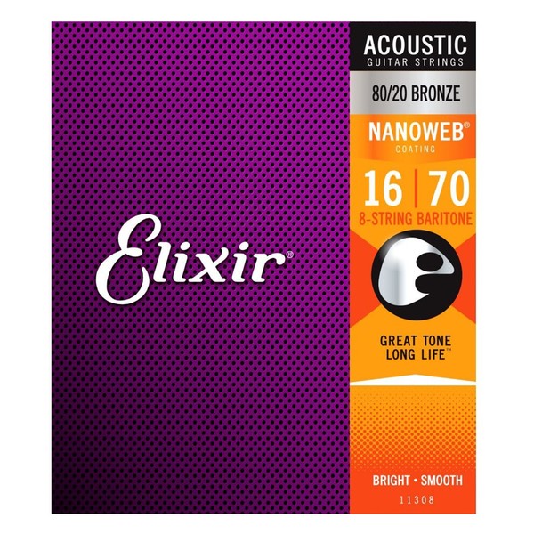 Elixir E11308 Nanoweb Baritone 8-String Acoustic Strings, 16-70 - Main