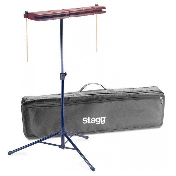 Stagg 5 Piece Wood Temple Block With Stand & Bag