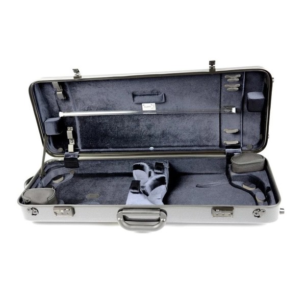 BAM 2005XLC Hightech Double Violin Case, Black Carbon Look - Case Open View
