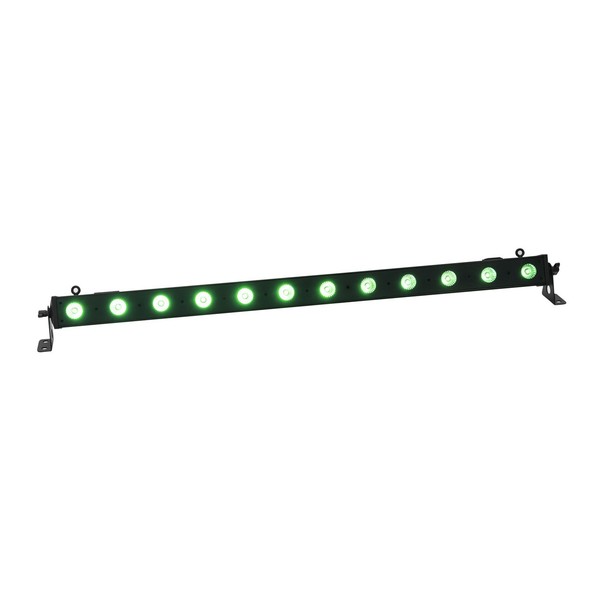 Eurolite LED BAR-12 QCL RGBA Light Bar, Front Angled Right Lit Green