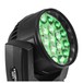 Eurolite LED TMH-X4 Moving Head Wash Zoom, Front Angled Right Lit Full Green Closeup