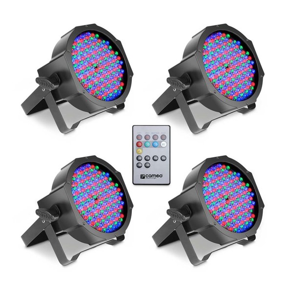 Cameo 144 x 10mm RGB LED Flat Par Can Spotlight, Black, Set of 4, Full Package