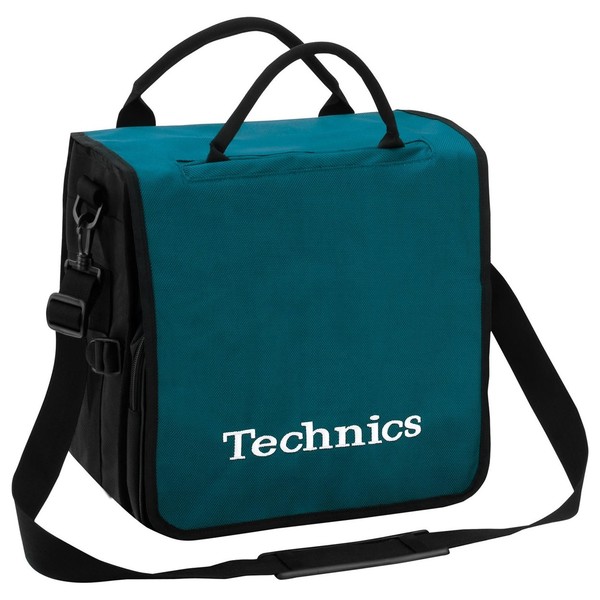 Technics Record Bag (Turquoise White Logo) - Angled