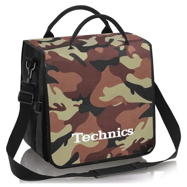 Technics Record Bag (Camo Brown White Logo) - Angled