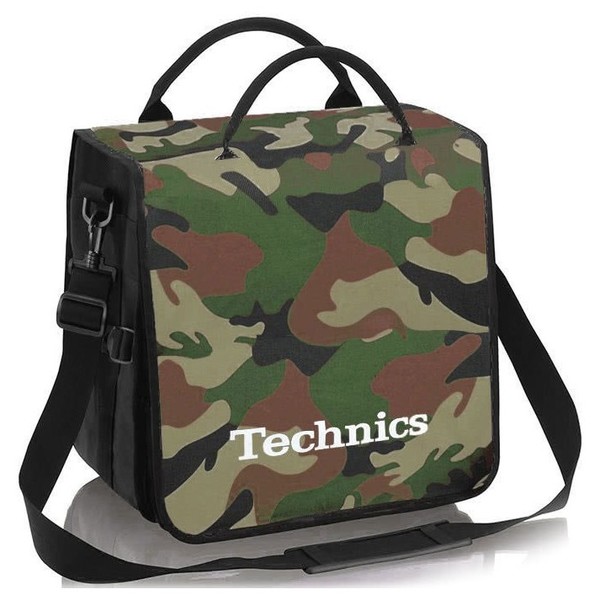 Technics Record Bag (Camo Green White Logo) - Angled