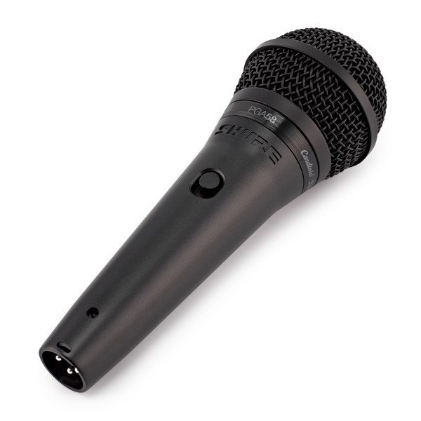 Shure PGA58 Vocal Microphone Set Including Mic Stand + XLR Cable - Angled Right