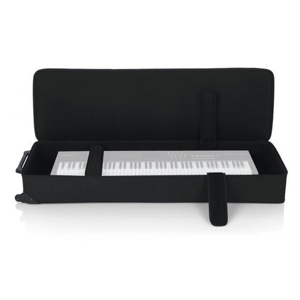 Gator GKB-88 XL 88 Key Keyboard Gig Bag, Front View Case Open Keyboard in Bag