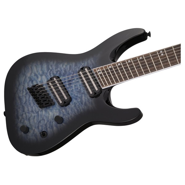 Jackson SLATX7 QM Multi-Scale 7-String, Trans Blue Burst - body