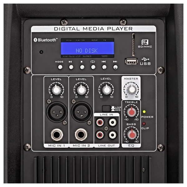 SubZero 600W 15" PA Speaker System with Digital Media Player, Rear Panel Close Up