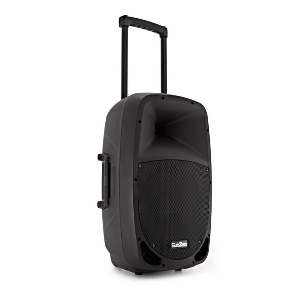 SubZero SZPA-P12 Portable PA with Bluetooth + Wireless Mics, Front Angled Right