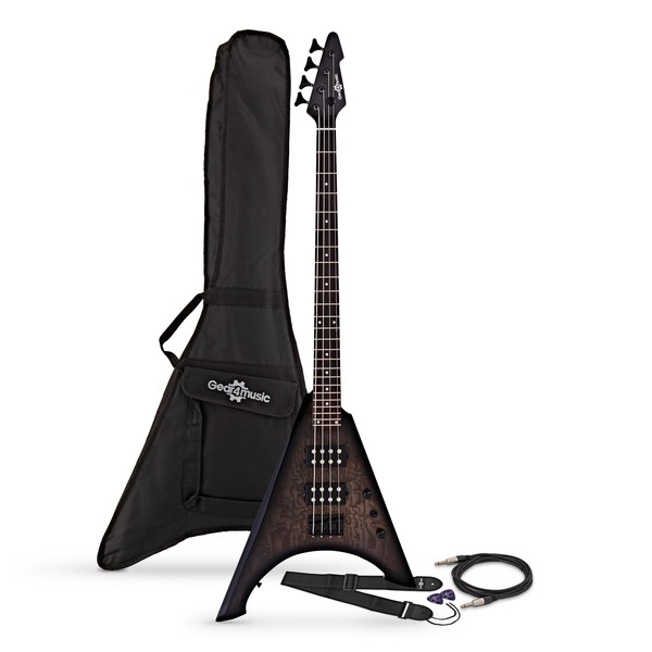 Harlem V Bass Guitar by Gear4music, Trans Black