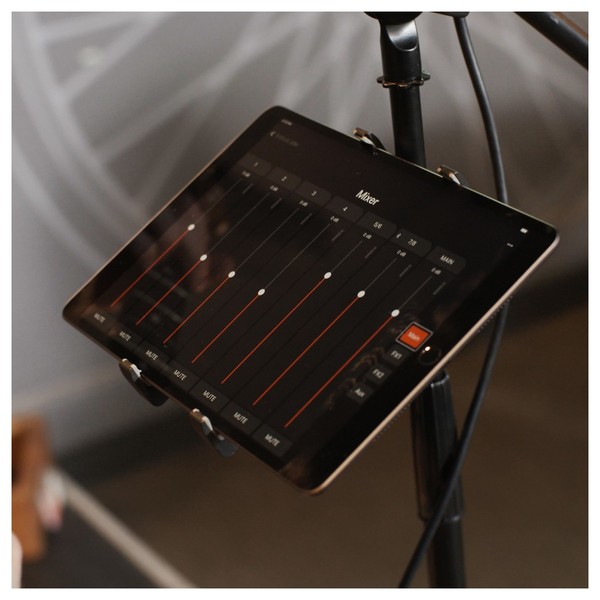 Electro-Voice Evolve 30M Column PA System, White, Lifestyle App on Tablet Mounted on Stand