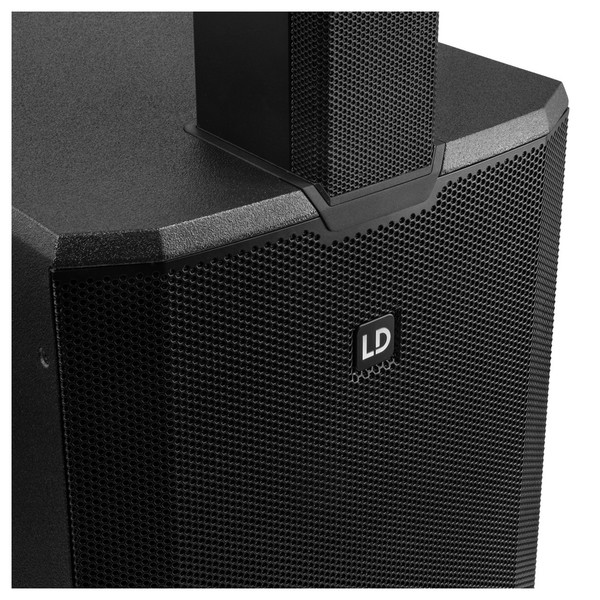 LD Systems Maui 44 G2 Column PA System, Sub Front Angled Logo Close Up