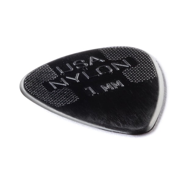 Dunlop 1.00mm Nylon Standard Pick, Black, Players Pack of 12 - left