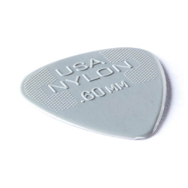 Dunlop 0.60mm Nylon Standard Pick, Light Grey, Players Pack of 12 - left