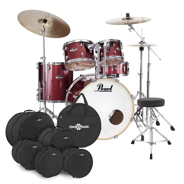 Pearl Export EXX Drum Kit Black Cherry Glitter, w/Bags and Stool