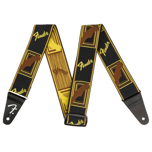 Fender Weighless 2" Monogram Strap, Black/Yellow/Brown - Main