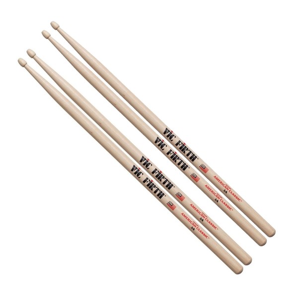 Vic Firth 5A Hickory Drumsticks Wood Tip, 2 Pair Value Bundle