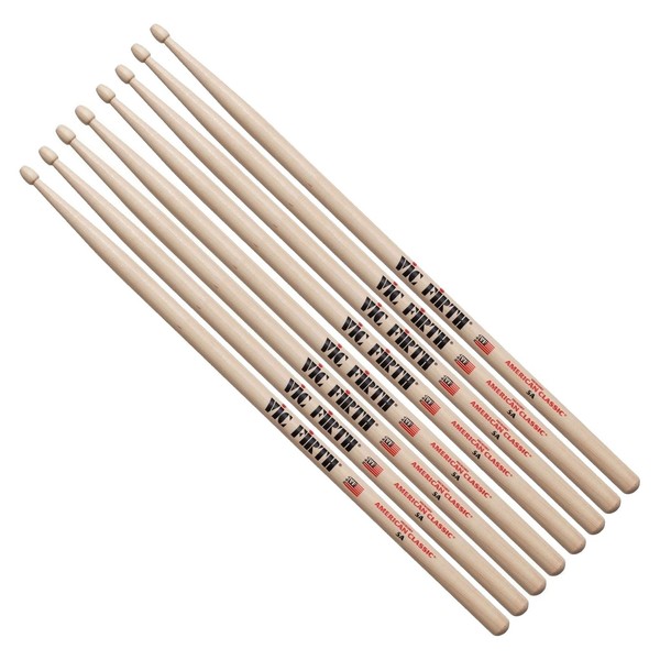 Vic Firth 5A Hickory Drumsticks Wood Tip, 4 Pair Value Bundle