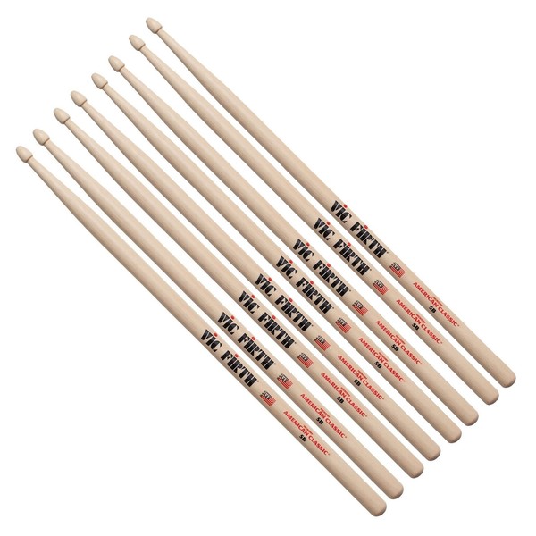 Vic Firth 5B Hickory Drumsticks, 4 Pair Value Bundle