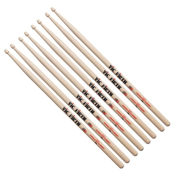 Vic Firth 7A Hickory Drumsticks, 4 Pair Value Bundle