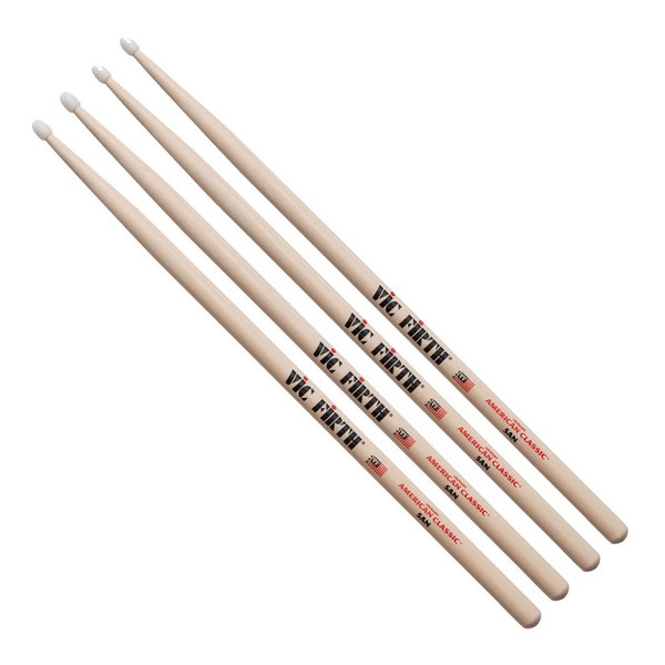 Vic Firth 5AN Nylon Tip Hickory Drumsticks, 2 Pair Value Bundle