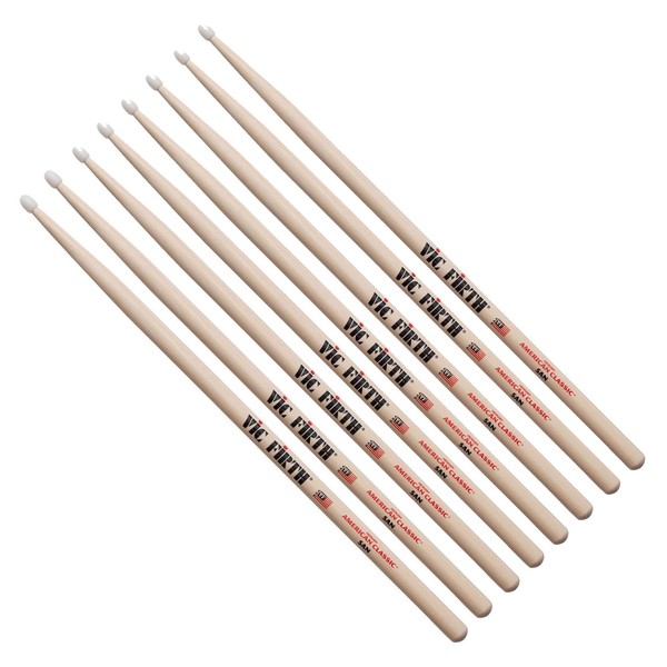 Vic Firth 5AN Nylon Tip Hickory Drumsticks, 4 Pair Value Bundle