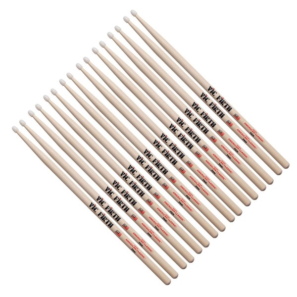 Vic Firth 7AN Nylon Tip Hickory Drumsticks, 8 Pair Value Bundle