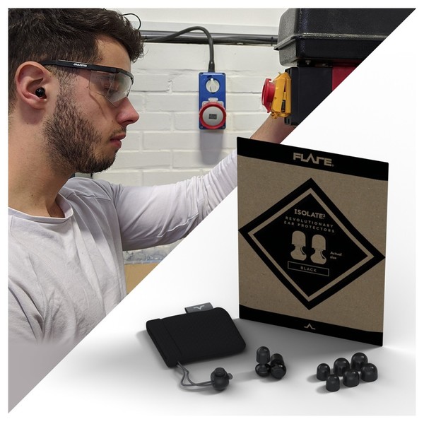 Flare Audio Isolate 2, Black, Lifestyle and Packaging 2