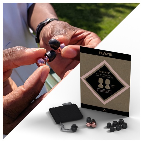 Flare Audio Isolate 2, Rose Gold, Lifestyle and Packaging