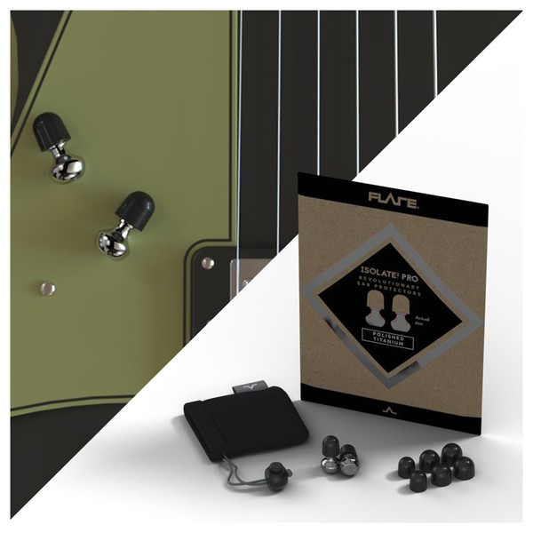 Flare Audio Isolate 2 Pro, Polished Titanium, Lifestyle and Packaging