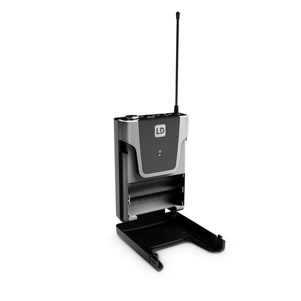 LD Systems U308 Dual Headset Wireless Microphone System, Bodypack Front Angled Open