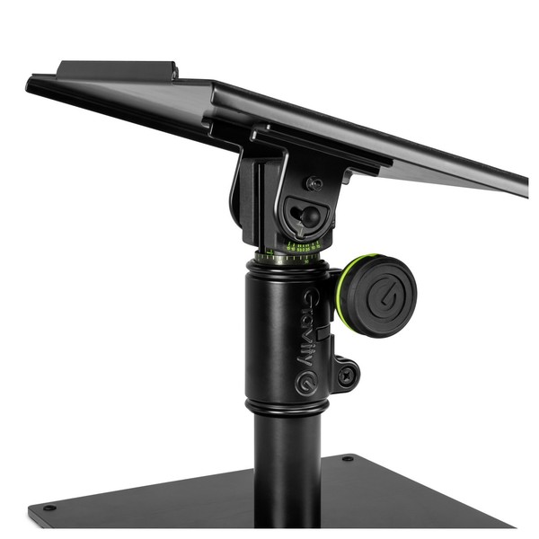 Gravity SP3102 Desktop Studio Monitor Stand, Angled Below Shot Close Up 1