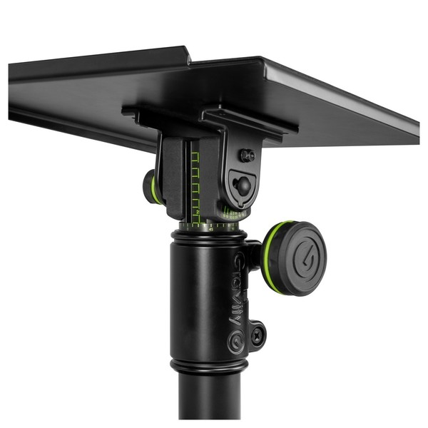Gravity SP3102 Desktop Studio Monitor Stand, Angled Below Shot Close Up 2
