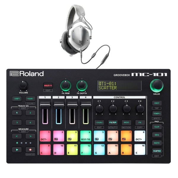 Roland AIRA MC-101 Groovebox with V-Moda M-100 Headphones - Full Bundle