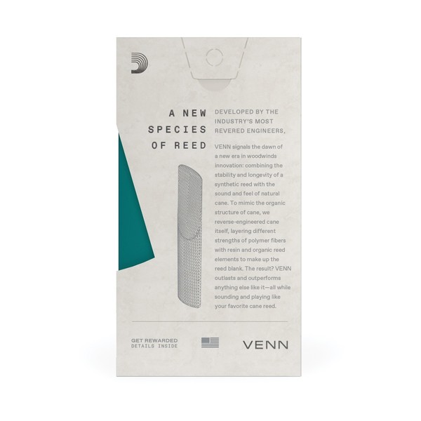 D'Addario Venn Bb Clarinet Reed, 2.5, Back